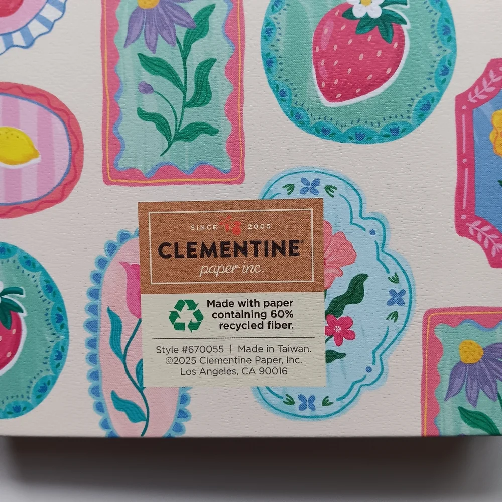 New Clementine Spiral-Bound Notebook Spring Floral Strawberry Gold Pink Blue
